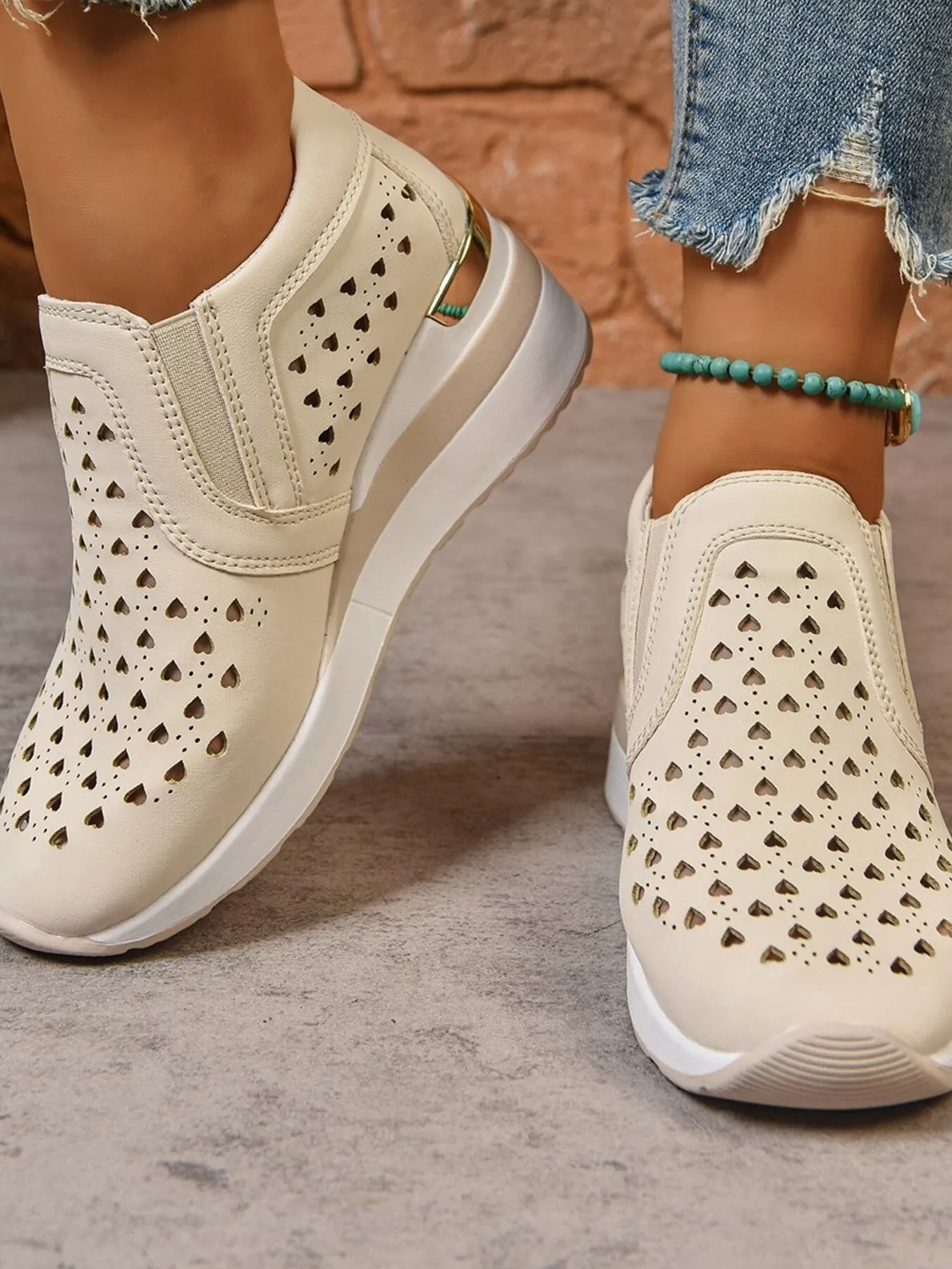 Breathable Cutout Wedge Sneakers - Kenner House Emporium