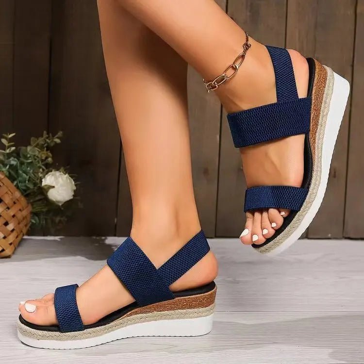Women's Sandals Wedge Platform Shoes Open Toe Solid Color Beach Shoes Hot Sale Non - slip Sandals Slip on Elastic Fabric Sandals - Kenner House Emporium