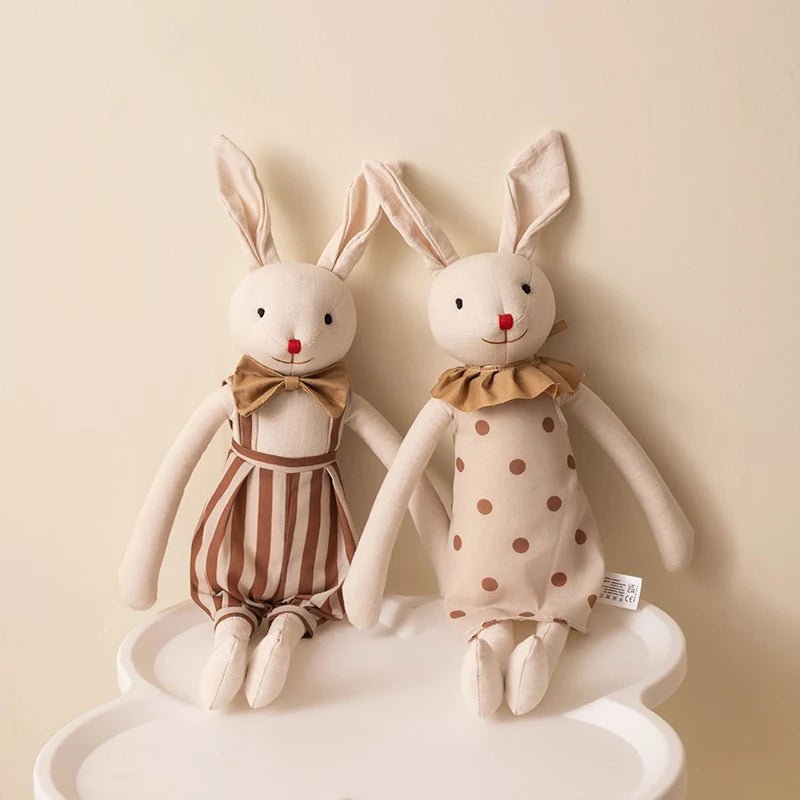 Stuffed Bunny Cloth Dress Toys Smoothing Toy for Infant Cuddling sleep doll for Girls Handmade Diversity Brown Rabbit Plushie - Kenner House Emporium