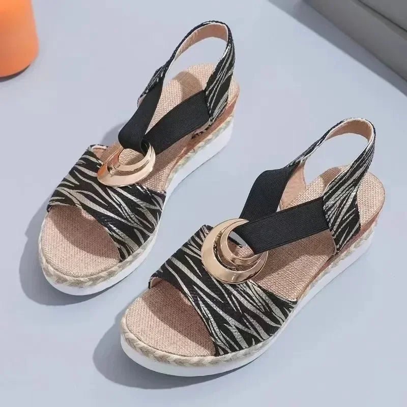 Women's Wedges Sandals 2024 Summer Snake Print Platform Sandals Gladiator Shoes Woman Comfort Casual Med High Heels Sandals - Kenner House Emporium