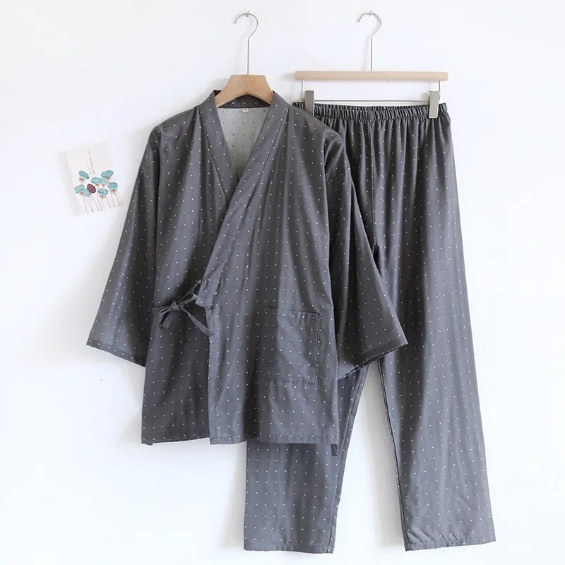 Kimono Robes Pajamas Set for Spring Autumn and Summer Thin Men's Cotton Loose Fit Large Size Half Sleeve Sleepwear Set - Kenner House Emporium