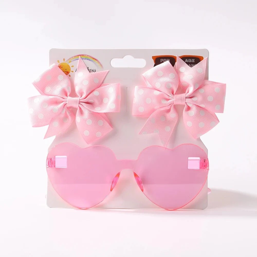 3Pcs/Pack Solid Dot Hair Bows Clip Girls Boutique Bowknot Hair Clips Kids Colorful Heart Sun Glasses Children Hair Accessories - Kenner House Emporium