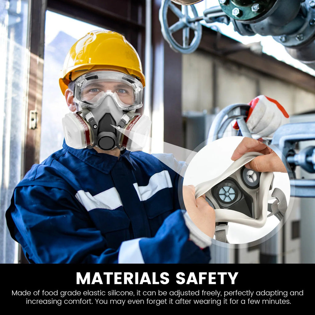 Respirator Mask Half Facepiece Gas Mask with Safety Glasses Reusable Professional Breathing Protection Against Dust Chemicals - Kenner House Emporium