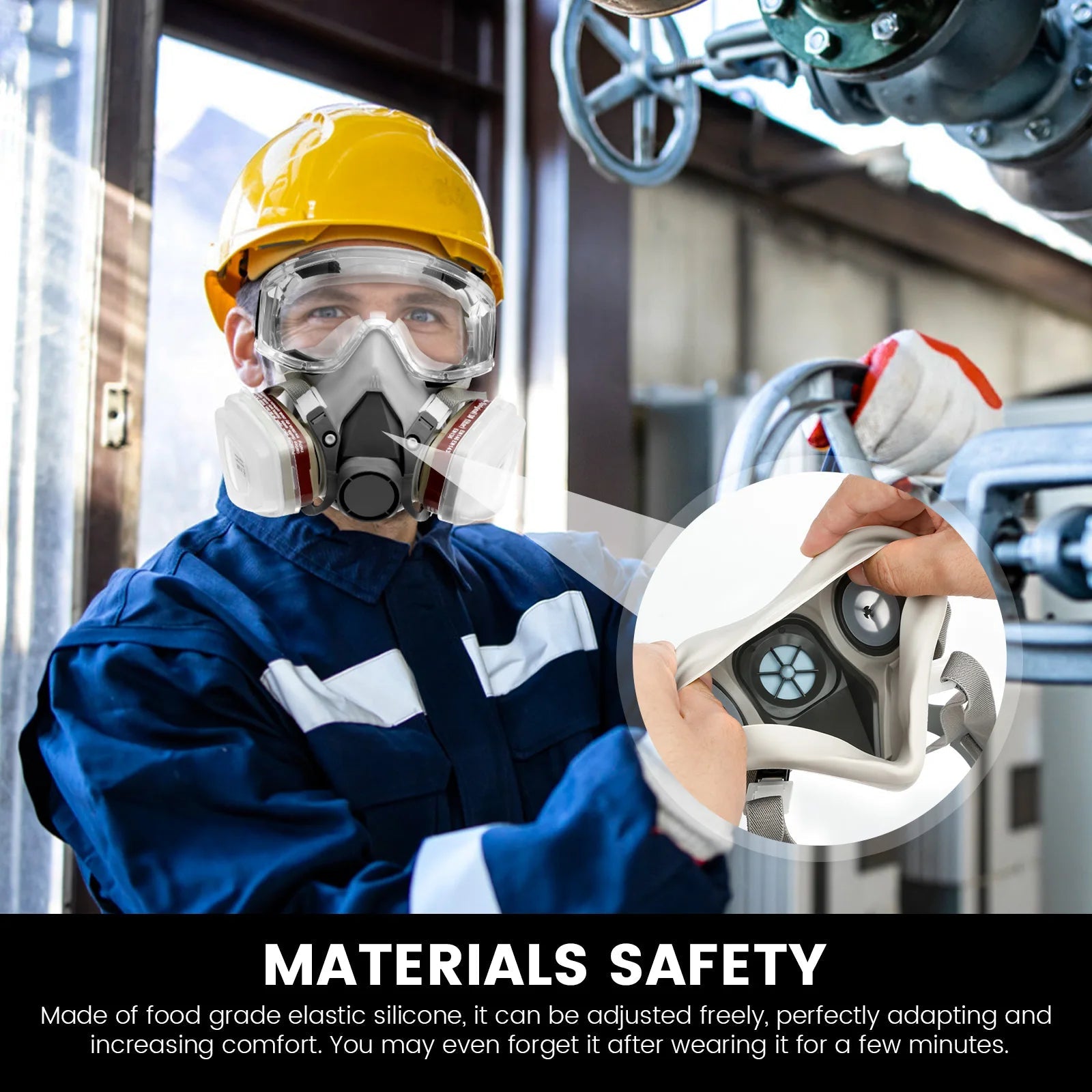 Respirator Mask Half Facepiece Gas Mask with Safety Glasses Reusable Professional Breathing Protection Against Dust Chemicals - Kenner House Emporium