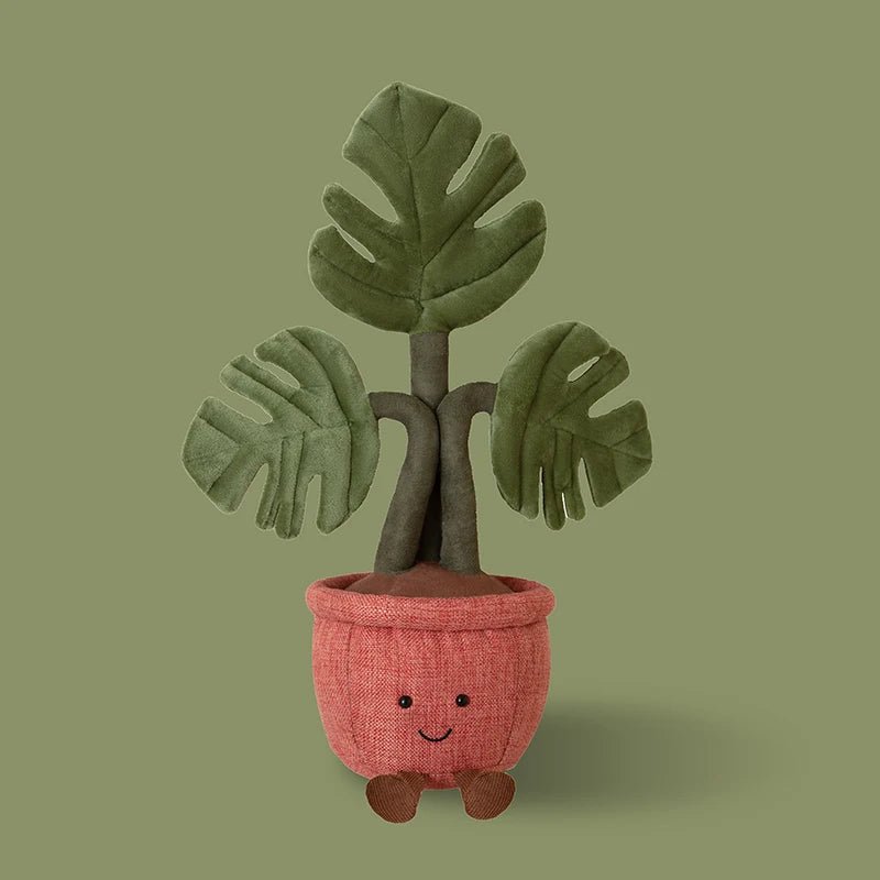 Plush Emulational Plants Amuseables Potted Monstera Deliciosa Stuffed Toys Fun Decoration For Home Kawaii Toy For Girls Gifts - Kenner House Emporium