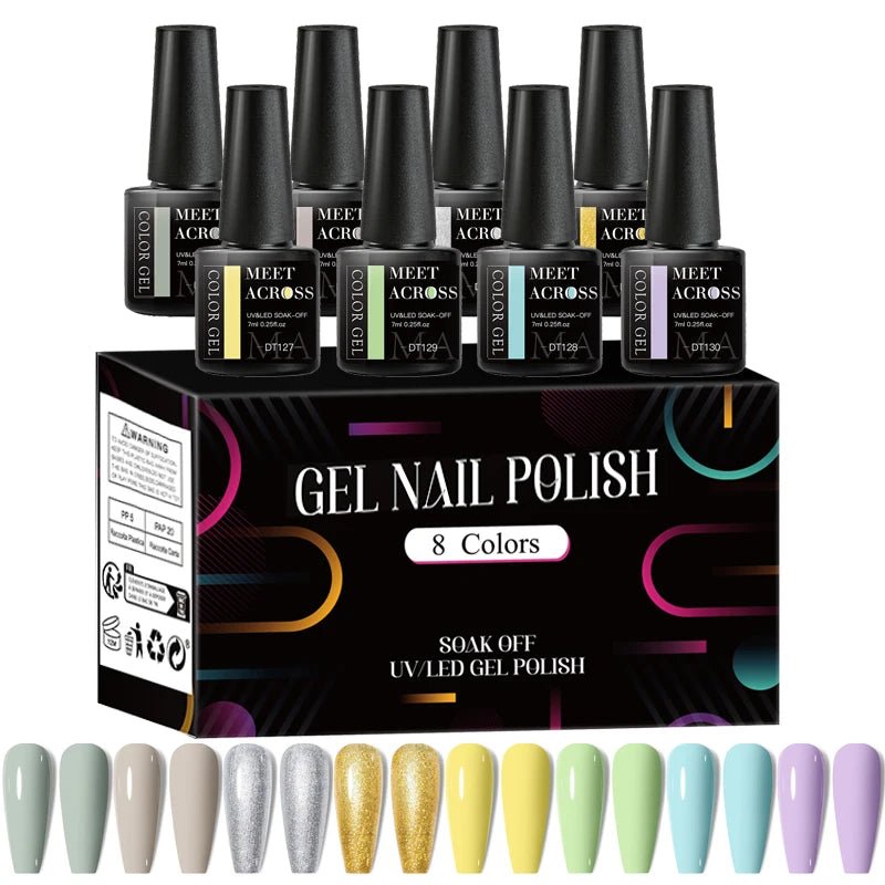 MEET ACROSS 8Pcs/Set Fluorescent Gel Nail Polish Summer Spring Colorful Laser Glitter Nail Art Gel Varnish Manicure For Nails - Kenner House Emporium
