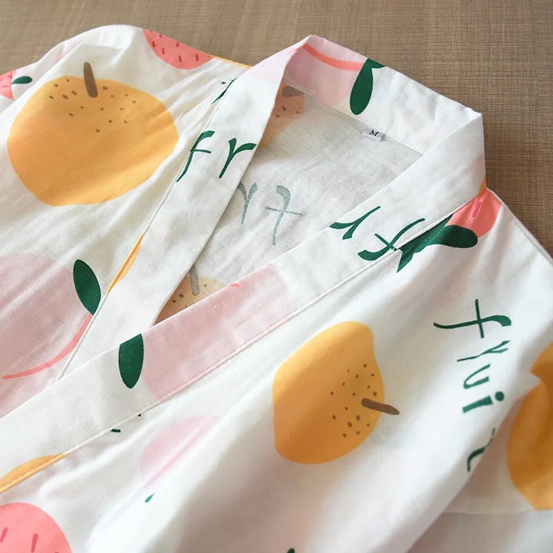 2023 Japanese - style kimono pajamas set seven - sleeve female spring and autumn 100% cotton gauze home clothes cute sweet 2 - piece - Kenner House Emporium
