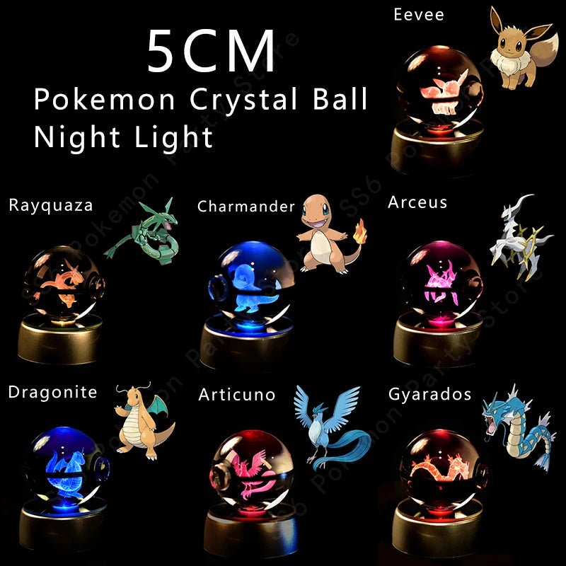 Pokemon Crystal Ball 3D Pikachu Gengar Mewtwo Night Light Lamp Pokeball 3D Glass Pokemon Crystal Ball Statue Kids Birthday Gift - Kenner House Emporium
