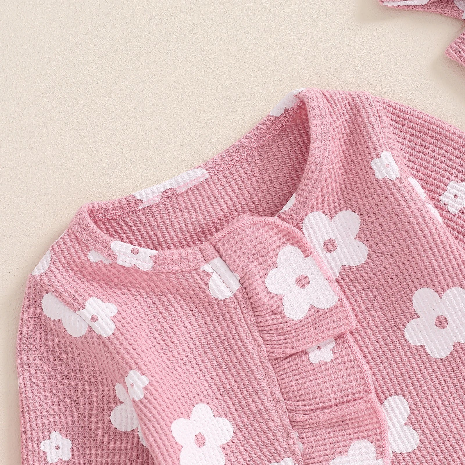 Toddler Baby Girls Floral Footies Jumpsuit and Headband Children Cotton Long Sleeve Frills Zipped Autumn Spring Kids Clothes - Kenner House Emporium