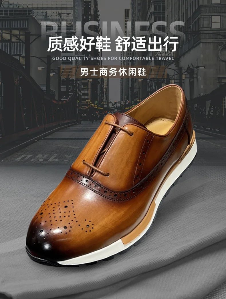 Spring Casual Shoes Men's Genuine Leather Anti - skid Sports Shoes Outdoor Walking Shoes Classic Pointed Breathable Leather Shoes - Kenner House Emporium