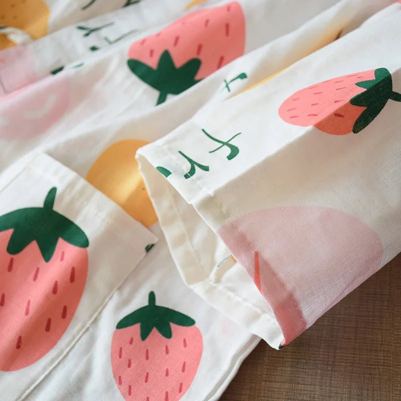 2023 Japanese - style kimono pajamas set seven - sleeve female spring and autumn 100% cotton gauze home clothes cute sweet 2 - piece - Kenner House Emporium