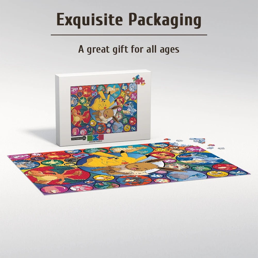 Pokemon family Theme Wooden Puzzle Game - Educational Toy in Various Piece Counts 108/200/300/500/1000 Piece Options Available - Kenner House Emporium