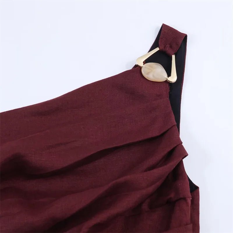 Women's Dress 2026 New Fashion Spring Summer Linen Asymmetric Midi Dress for Women Casual Chic Personality Dress - Kenner House Emporium