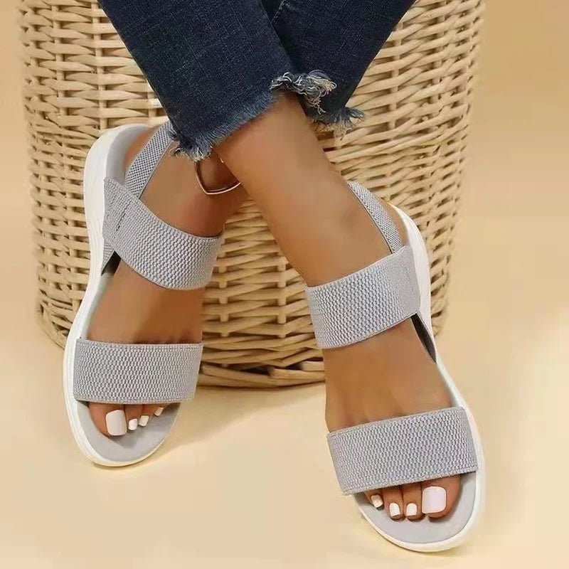Sandals Elegant Low Heel Women's Orthopedic Shoes Women's Open Toe 2023 Solid Color New Large 25 - 45 Flat Thick Heel Casual Shoes - Kenner House Emporium