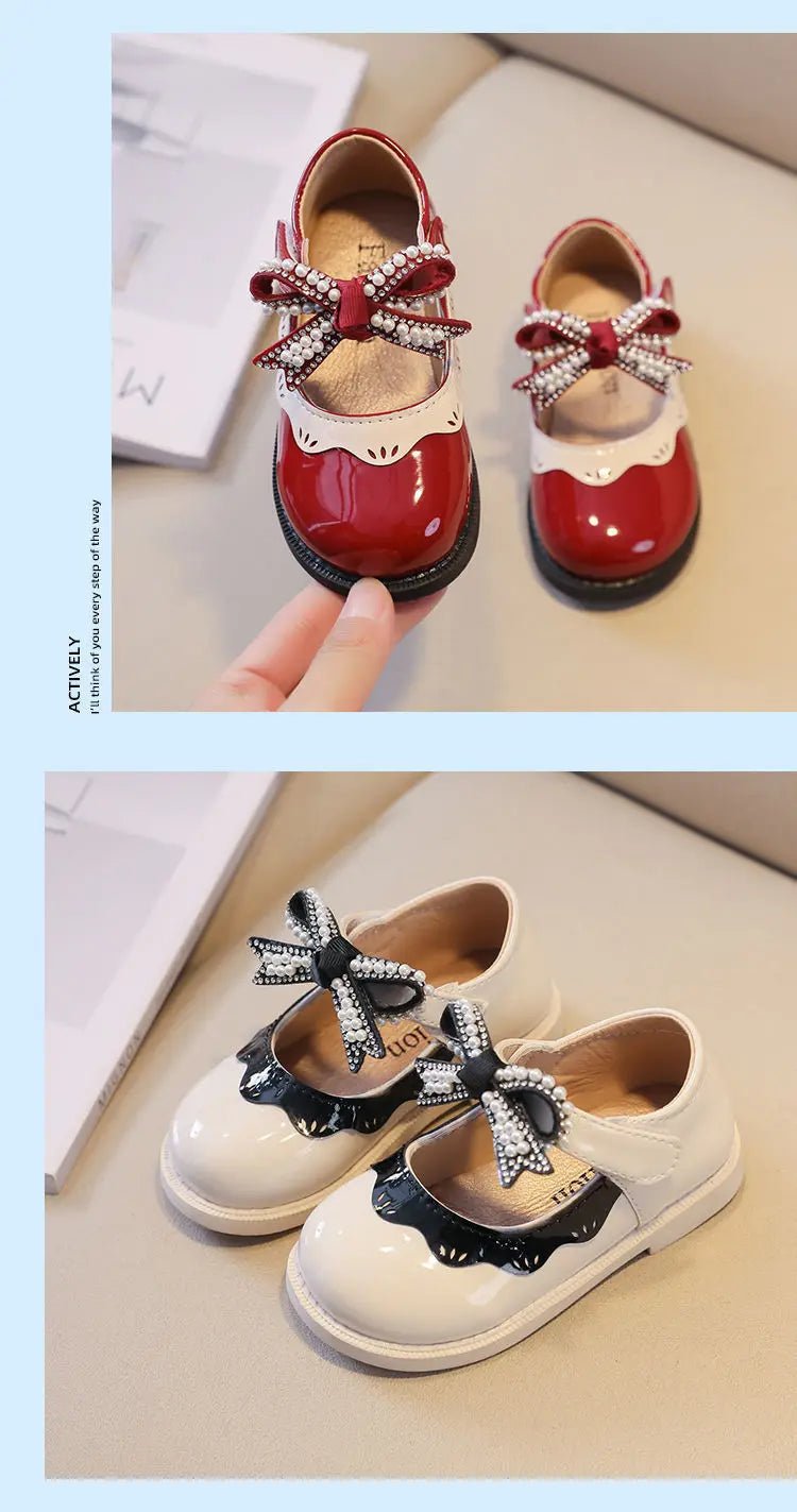 2024 Spring Summer Girl's Shoes Beading Bow - tie Baby Girl Shoes Crystal Princess Dress Shoes Bordered Children Footwear F02262 - Kenner House Emporium