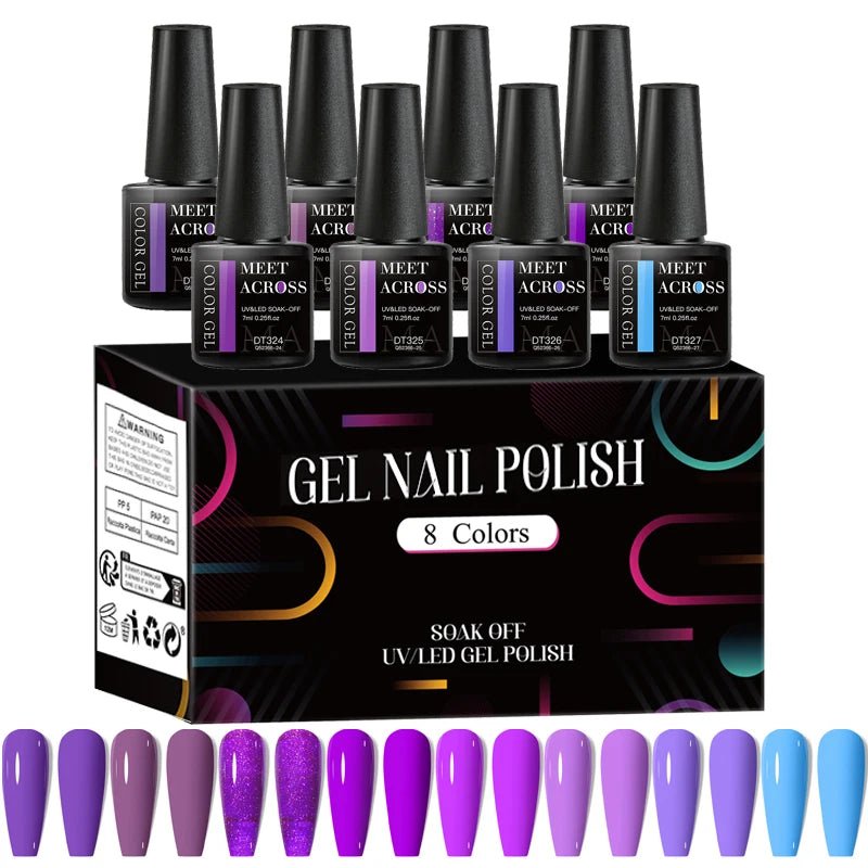 MEET ACROSS 8Pcs/Set Fluorescent Gel Nail Polish Summer Spring Colorful Laser Glitter Nail Art Gel Varnish Manicure For Nails - Kenner House Emporium