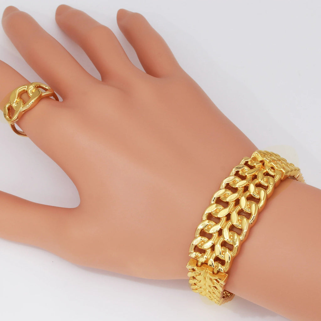 Luxury Dubai Nigeria Gold Color Women Jewelry Set Classic Design 18K Gold Plated Cuban Chain Earring Necklace Ring Bracelet Part - Kenner House Emporium