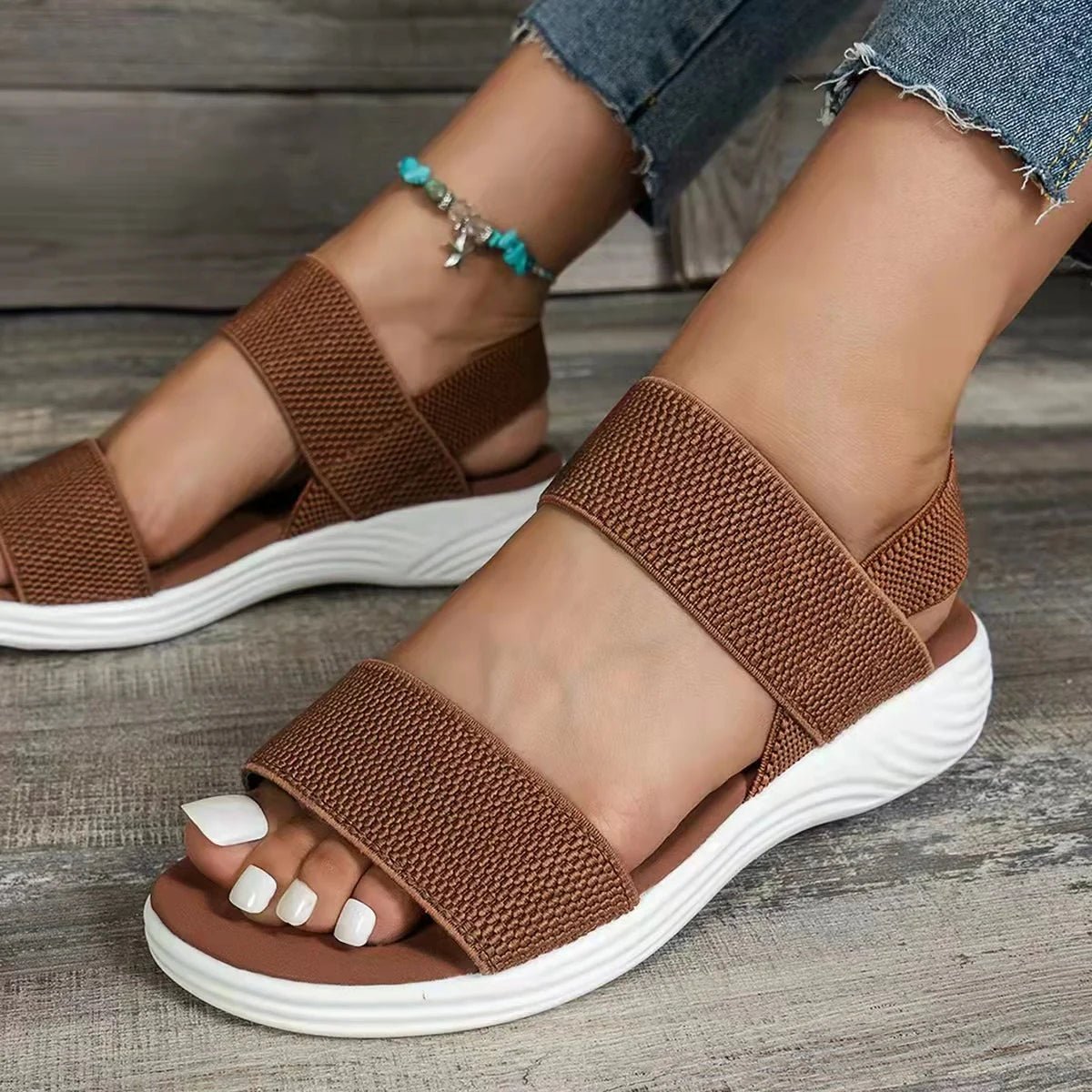 Sandals Elegant Low Heel Women's Orthopedic Shoes Women's Open Toe 2023 Solid Color New Large 25 - 45 Flat Thick Heel Casual Shoes - Kenner House Emporium