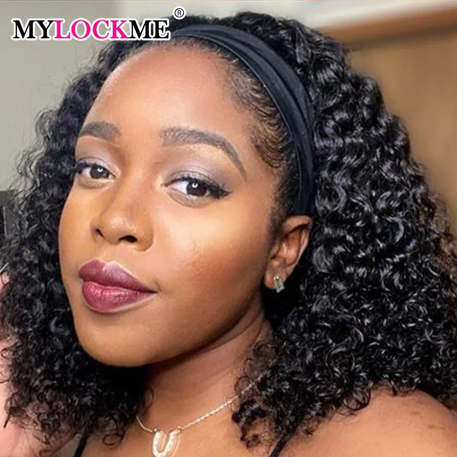 Headband Wig Human Hair Kinky Curly MYLOCKME No Glue Full Machine Made Brazilian Remy Human Hair Wigs For Women 180% Density - Kenner House Emporium
