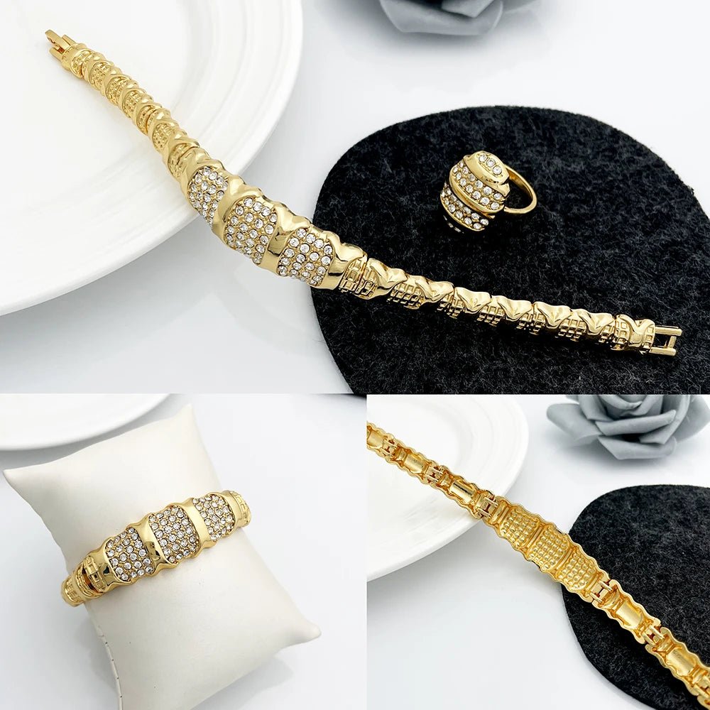 Dubai Jewelry Set For Women 18K Gold Plated Luxury Necklace Earrings Bracelet And Ring Set Jewelry For Wedding Party Trending - Kenner House Emporium
