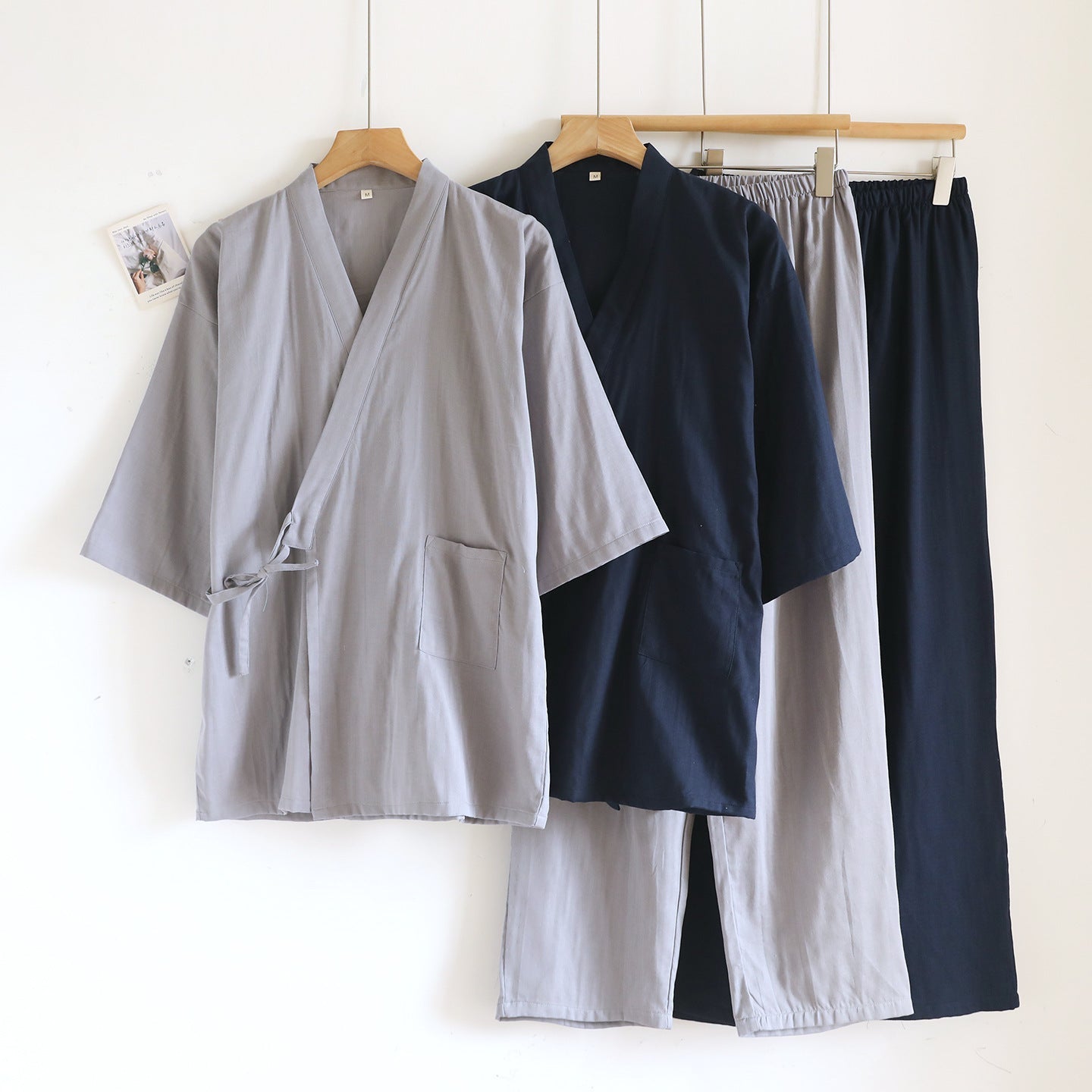 Kimono Robes Pajamas Set for Spring Autumn and Summer Thin Men's Cotton Loose Fit Large Size Half Sleeve Sleepwear Set - Kenner House Emporium