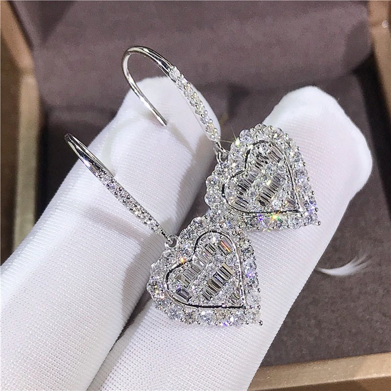 [Luxury Earrings] Luxury Copper Plated Heart Shaped Dangle Earrings | Elegant White K READKISS Synthetic Zirconia, for Women, Wedding, Princess, Bridal, Anniversary, Valentine's Day Gift - Kenner House Emporium