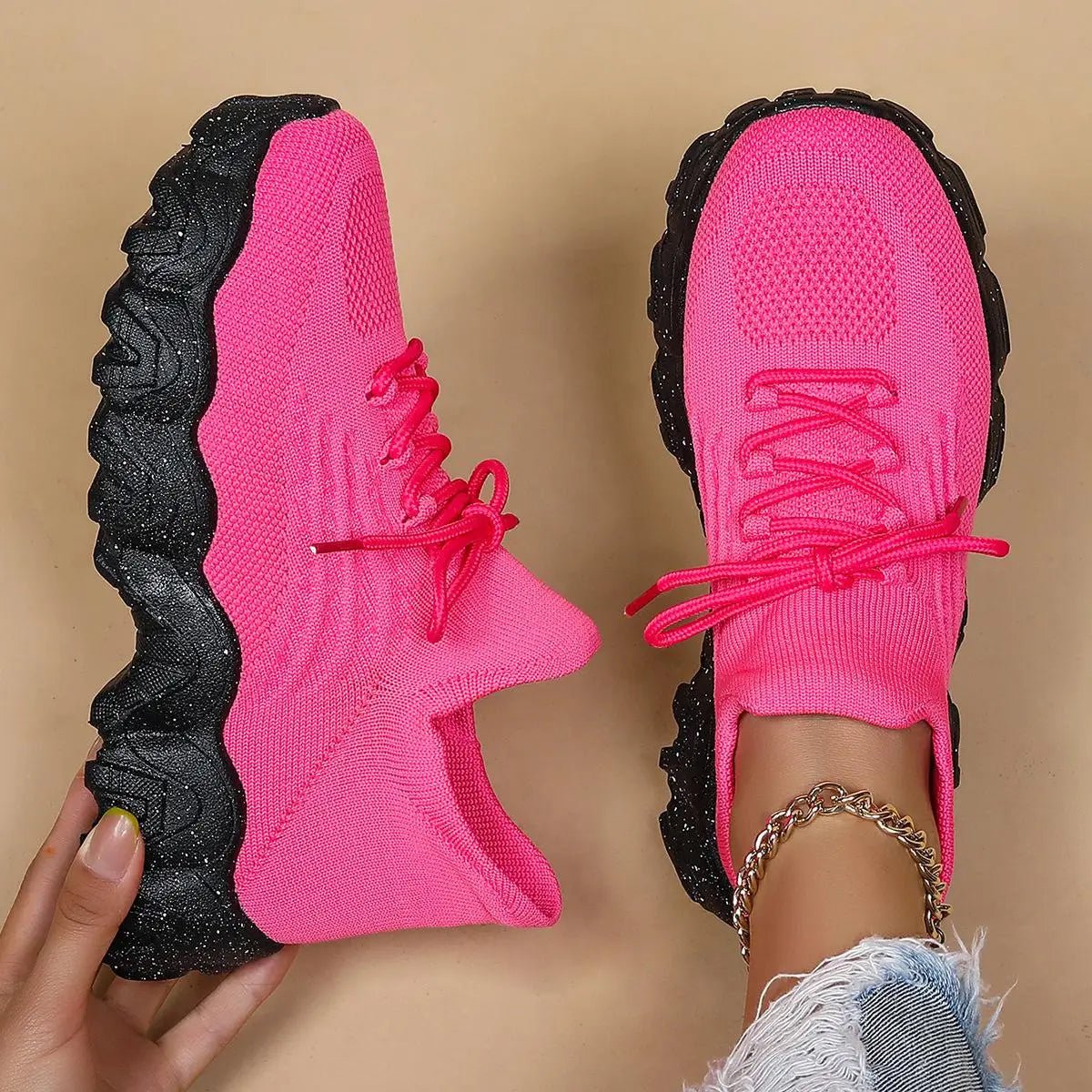 Spring Pink Sneakers Woman Shoes Casual Breathable Mesh Sneakers for Women Platform Slip - on Knitted Socks Sneakers Ladies - Kenner House Emporium