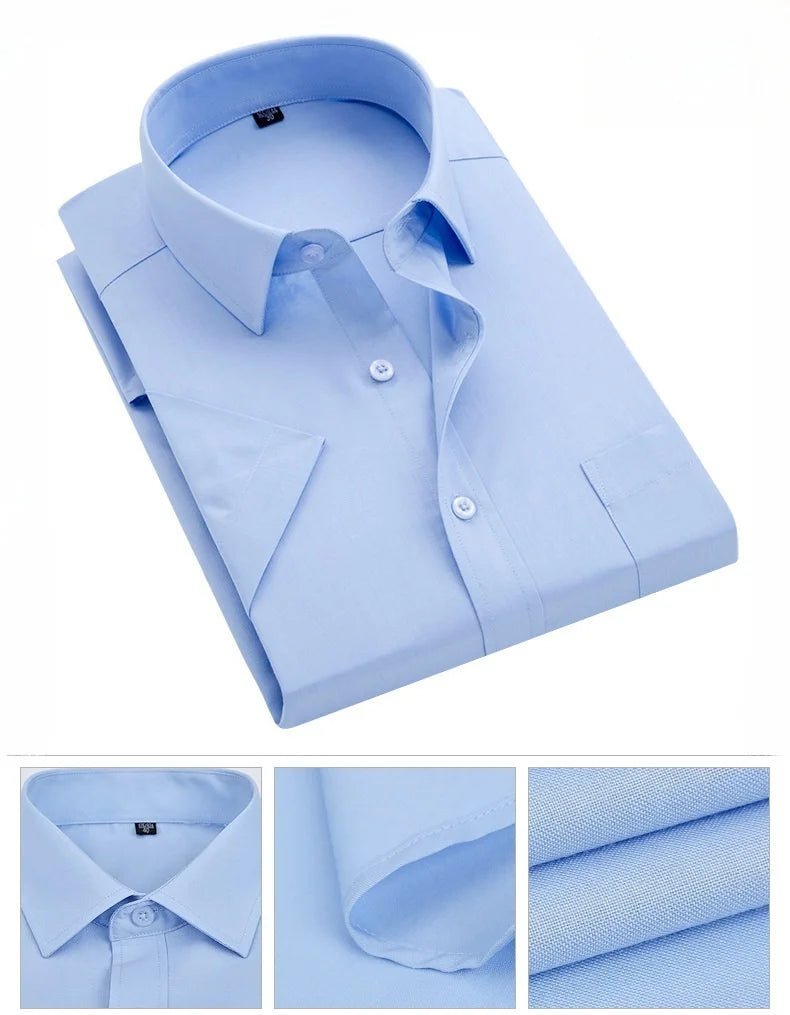 Business Dress Shirt Men Short Sleeve Autumn Spring Fashion Solid Casual Formal White Work Office Simple Basic Man Clothe S - 7XL - Kenner House Emporium