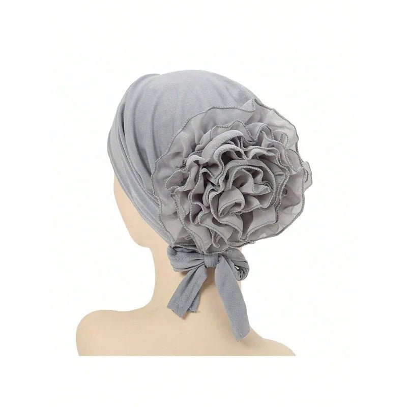 Women's Chiffon Headscarf With Flower Decoration,Monochromatic Elastic Breathable Head Wrap Suitable For Spring,Summer,Autumn - Kenner House Emporium