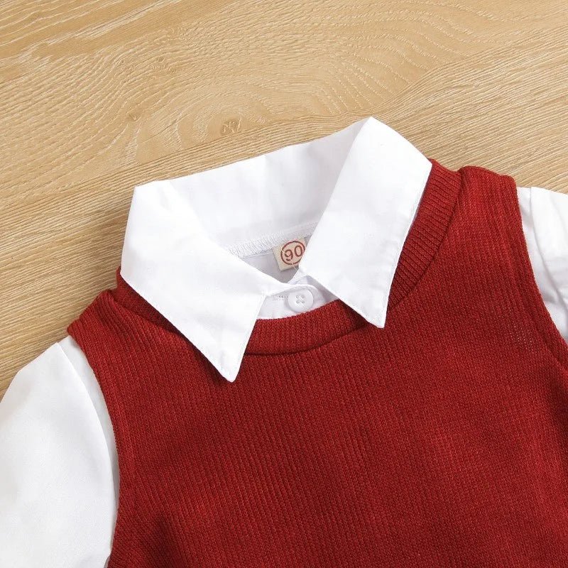 Children's Clothing sets 2 - 6 Years Long Sleeve Shirt Dress + Knitted Vest 2 Pcs Set European and American Fashion Kids Clothing - Kenner House Emporium
