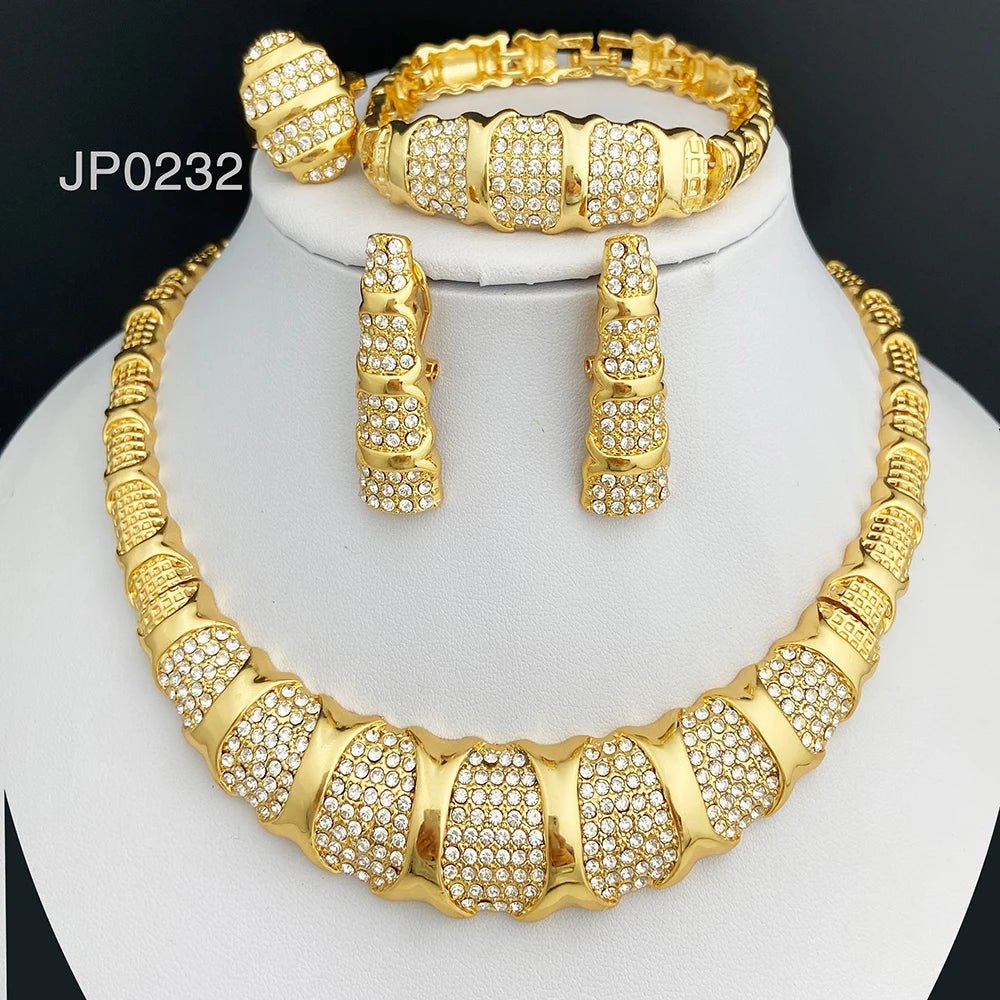 Dubai Jewelry Set For Women 18K Gold Plated Luxury Necklace Earrings Bracelet And Ring Set Jewelry For Wedding Party Trending - Kenner House Emporium