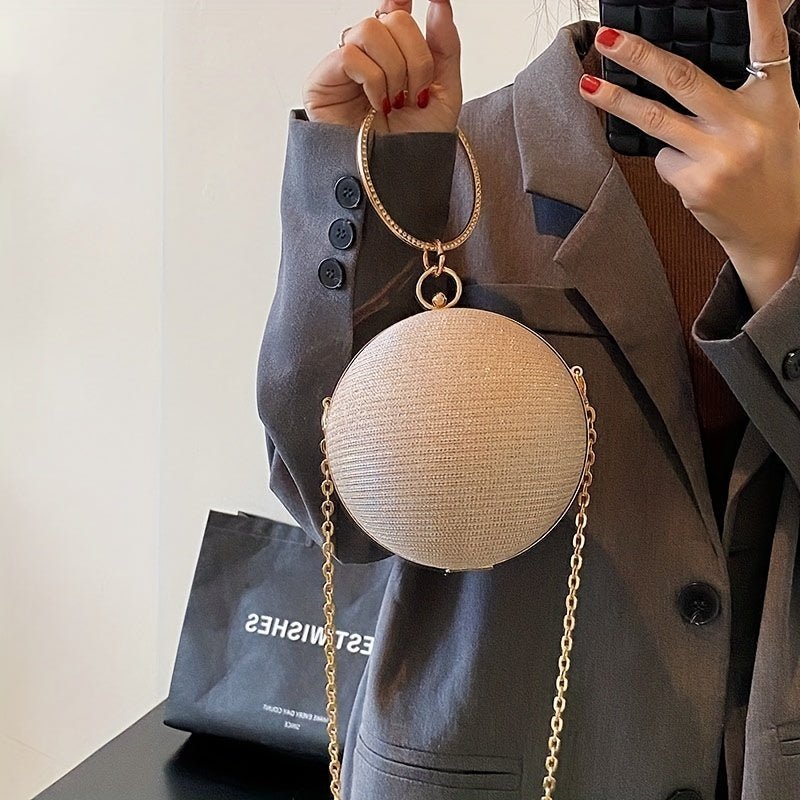 Light Luxury Spherical Bag Fashionable Versatile Round Ball Handbag, Shiny Evening Clutch, Women'S Classic Party Tote for Carnival Music Festival - Kenner House Emporium