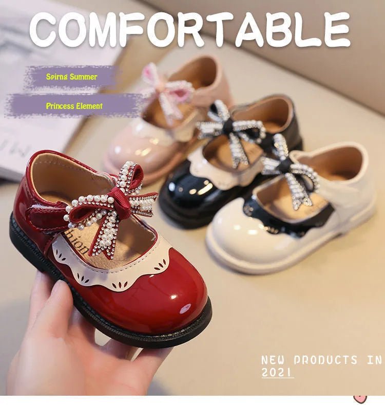 2024 Spring Summer Girl's Shoes Beading Bow - tie Baby Girl Shoes Crystal Princess Dress Shoes Bordered Children Footwear F02262 - Kenner House Emporium