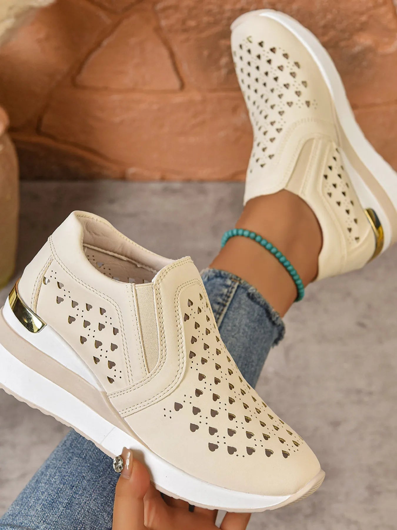 Breathable Cutout Wedge Sneakers - Kenner House Emporium
