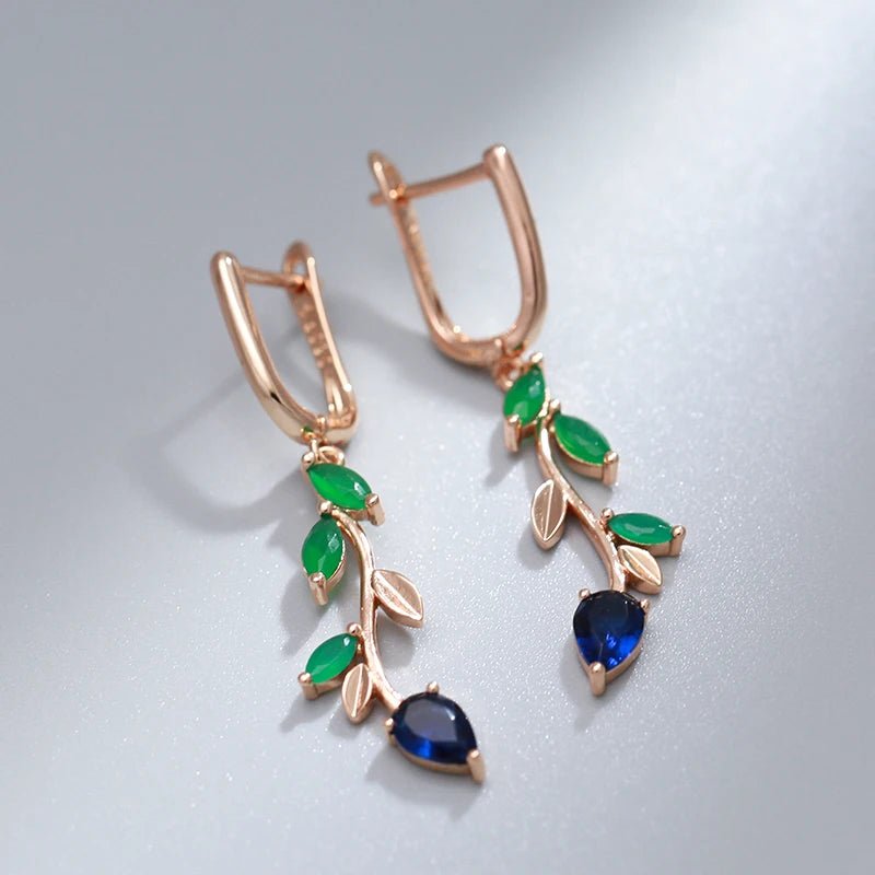 SYOUJYO Natural Green Zircon Willow Earrings For Women Leaf Shape 585 Rose Gold Color Drop Earrings Luxury Design Spring Gift - Kenner House Emporium
