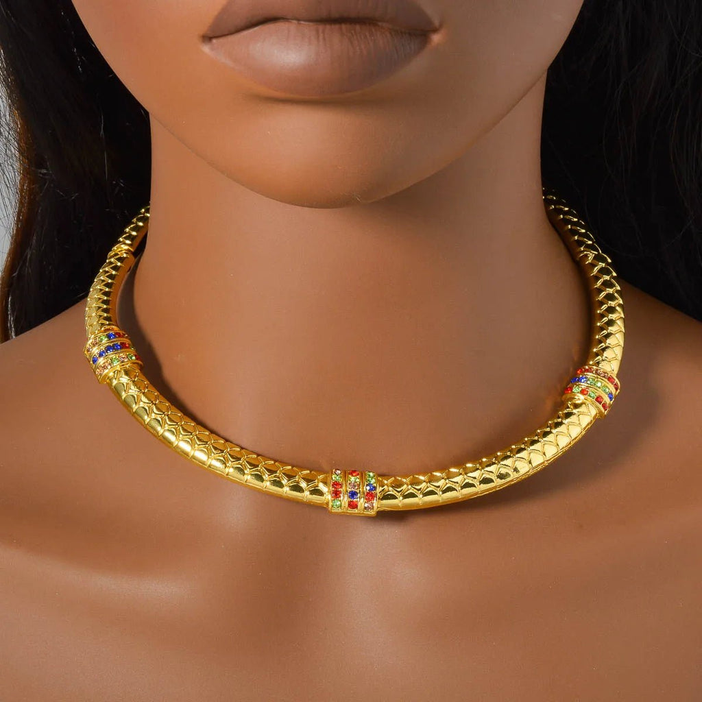 Luxury 18k Gold - Plated Women's Jewelry 4 - Piece Round Necklace Bracelet Earrings Ring Gold Classic Dubai Wedding Gift - Kenner House Emporium
