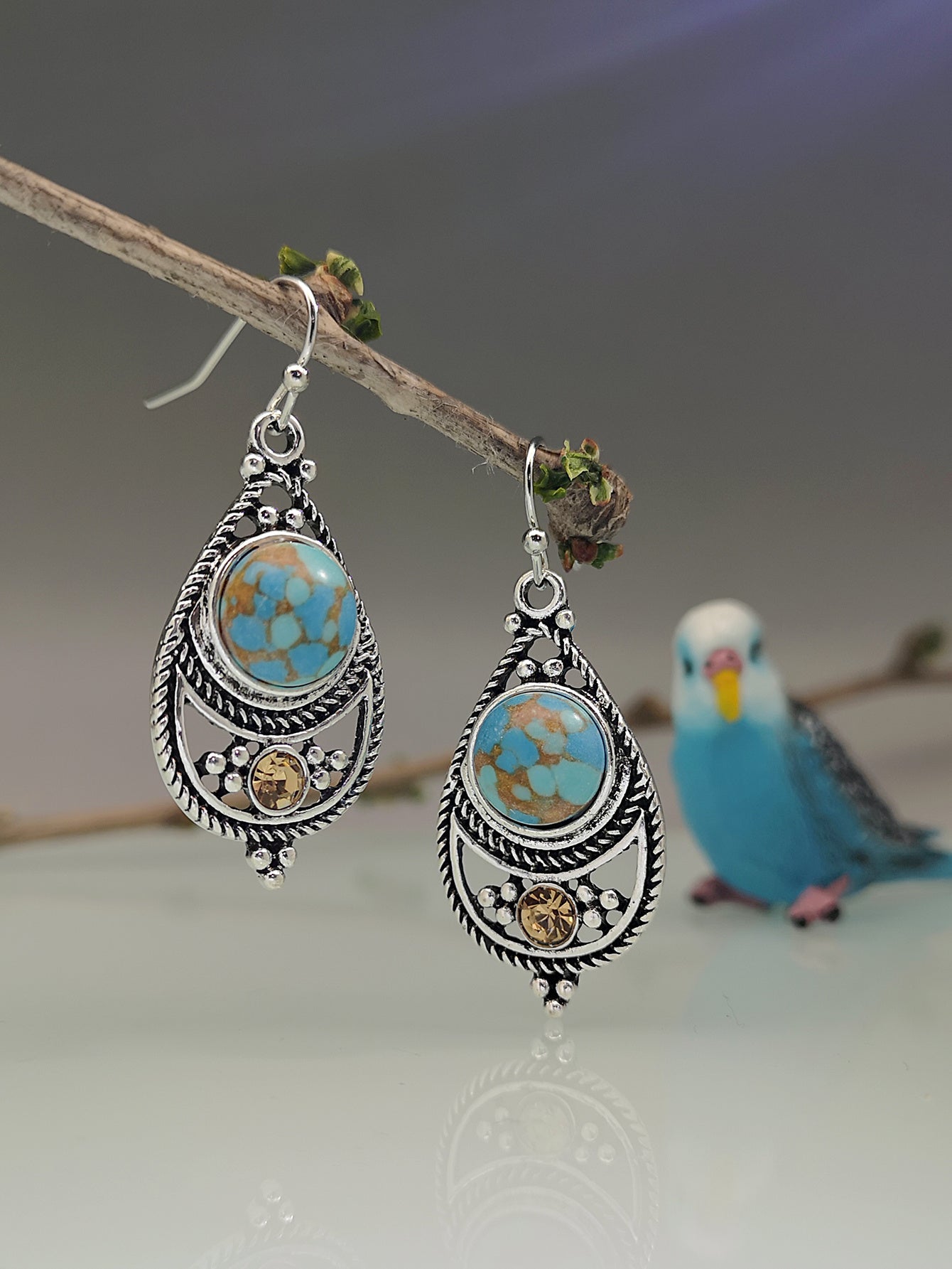 [Vintage Boho Earrings] Green Aventurine Vintage Boho Dangling Earrings | Alloy, English Style, Stainless Steel Ear Needle, for Daily Wear, Office, Street, Party, Vacation, Gift - Kenner House Emporium