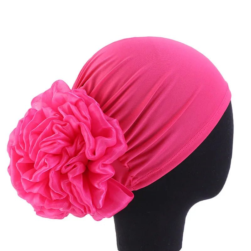 Women's Chiffon Headscarf With Flower Decoration,Monochromatic Elastic Breathable Head Wrap Suitable For Spring,Summer,Autumn - Kenner House Emporium