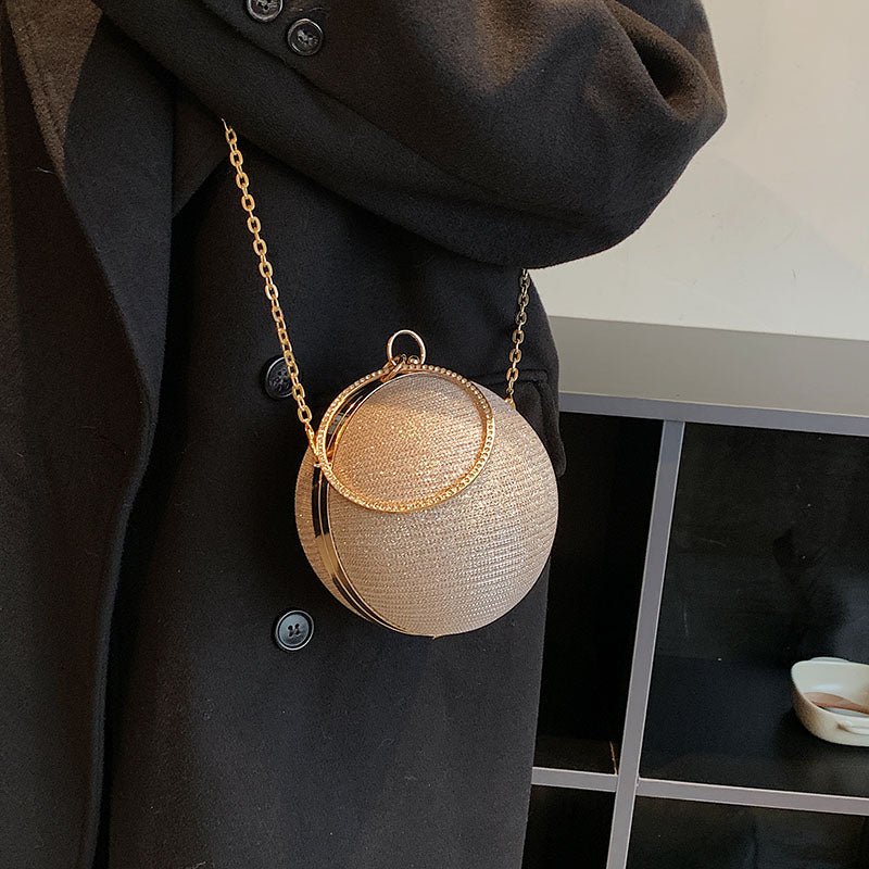 Light Luxury Spherical Bag Fashionable Versatile Round Ball Handbag, Shiny Evening Clutch, Women'S Classic Party Tote for Carnival Music Festival - Kenner House Emporium