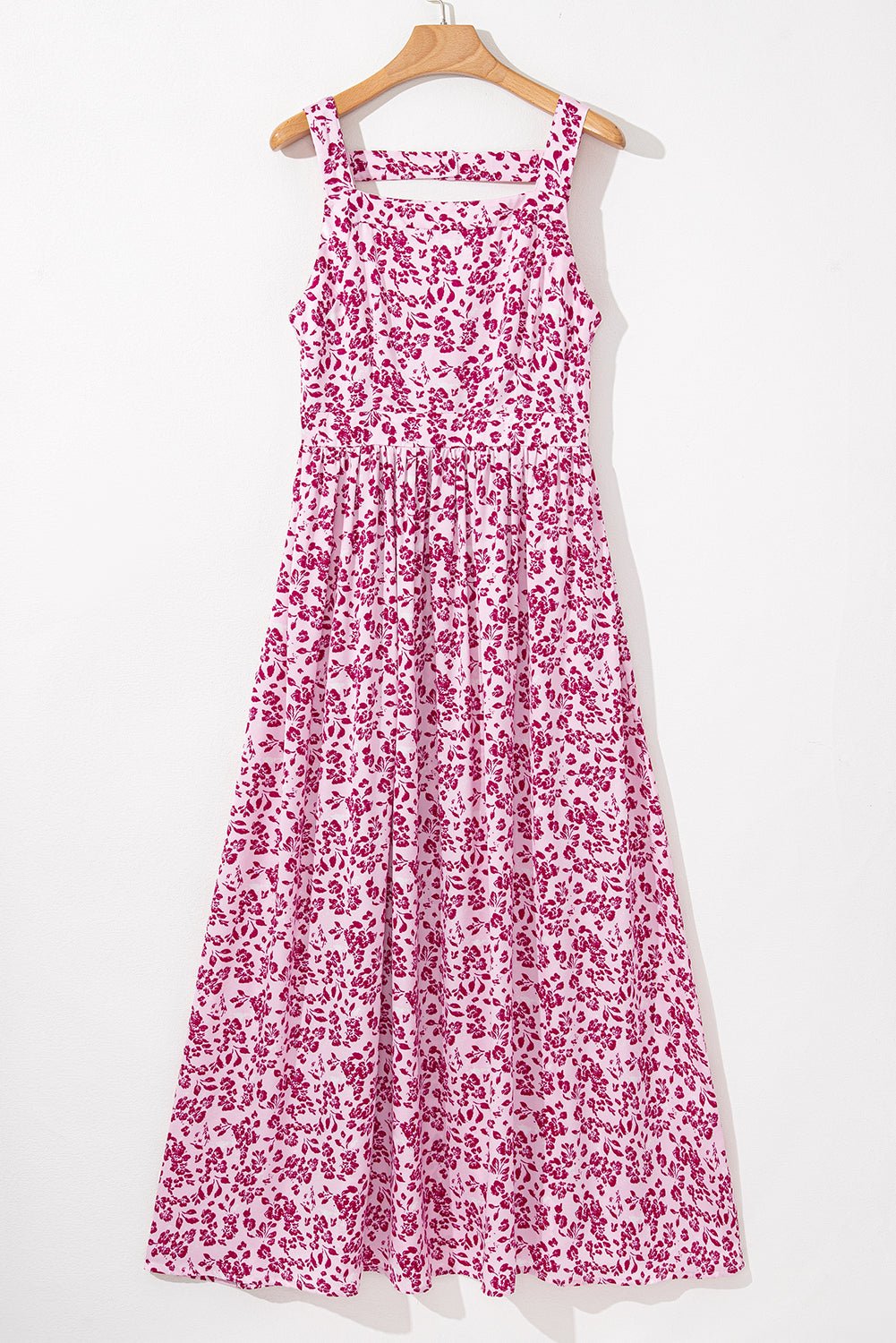 Pink Floral Cutout Back Empire Waist Sleeveless Maxi Dress - Kenner House Emporium