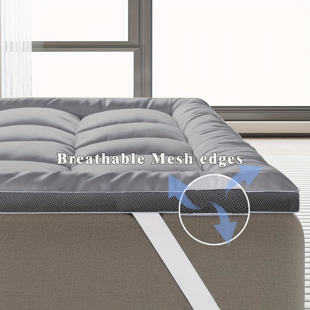 1pc Extra Thick Mattress Topper, Air Flow Quilted Fitted Mattress Pad for Back Pain, Super Breathable Mattress Pad Cover with Strong Elastic Bands fits up to 21 - inch, Extra Soft Pillow Top Mattress Topper Overfilled with Prem - Kenner House Emporium