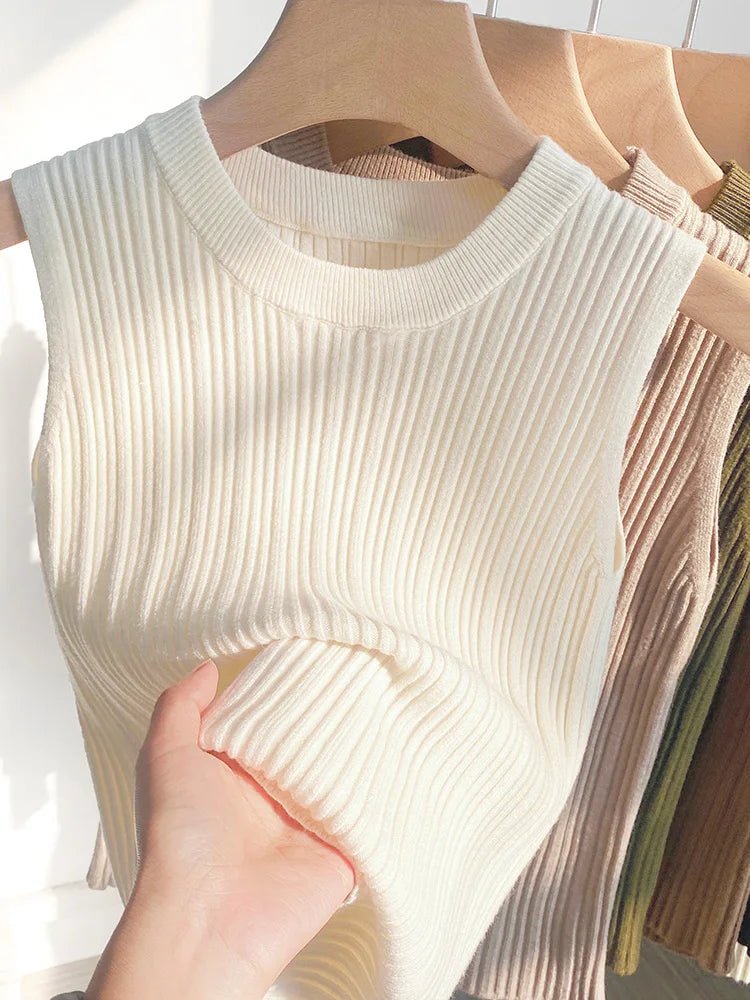 Summer Spring Tank Top Women Sleeveless Knitted T-Shirts Female Elastic Slim Casual Vests Crop Tops Waistcoat Pullover Shirts - Kenner House Emporium