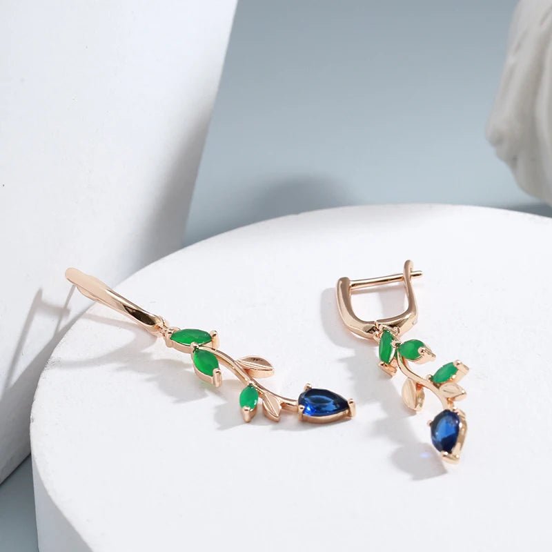 SYOUJYO Natural Green Zircon Willow Earrings For Women Leaf Shape 585 Rose Gold Color Drop Earrings Luxury Design Spring Gift - Kenner House Emporium