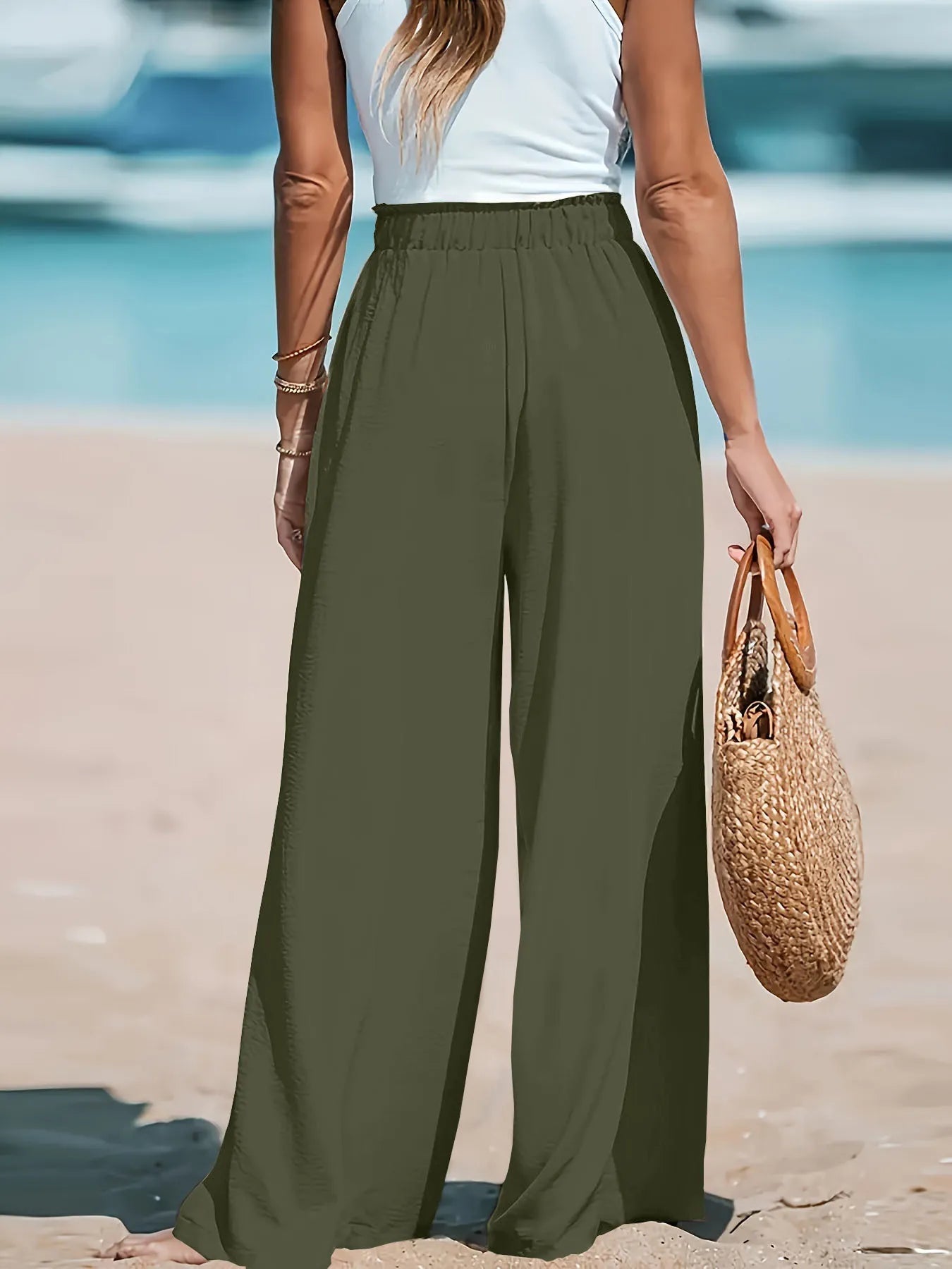 Full Size Drawstring Waist Wide Leg Pants Plus Size - Kenner House Emporium