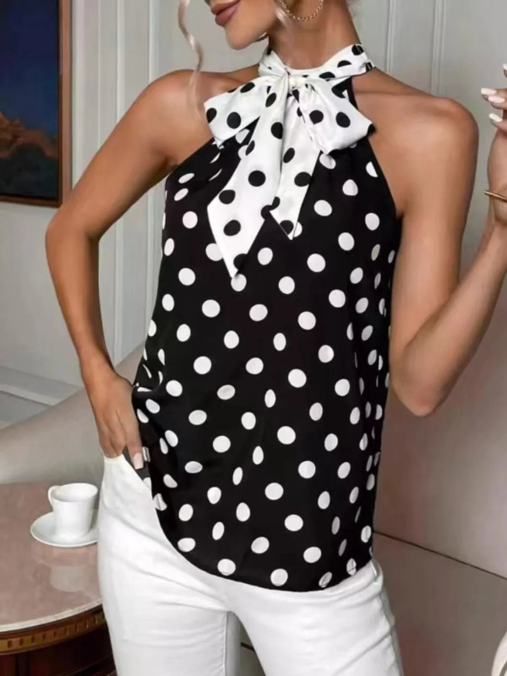 Polka Dot Tie Front Cami - Kenner House Emporium
