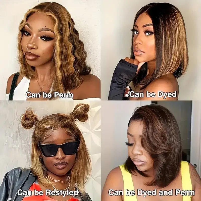 100% Human Hair Wigs 13x4 Lace Human Hair Lace Frontal Wig Ready Wear Bob Wigs 220Density For Black Women 4/27 Color Gold - Kenner House Emporium
