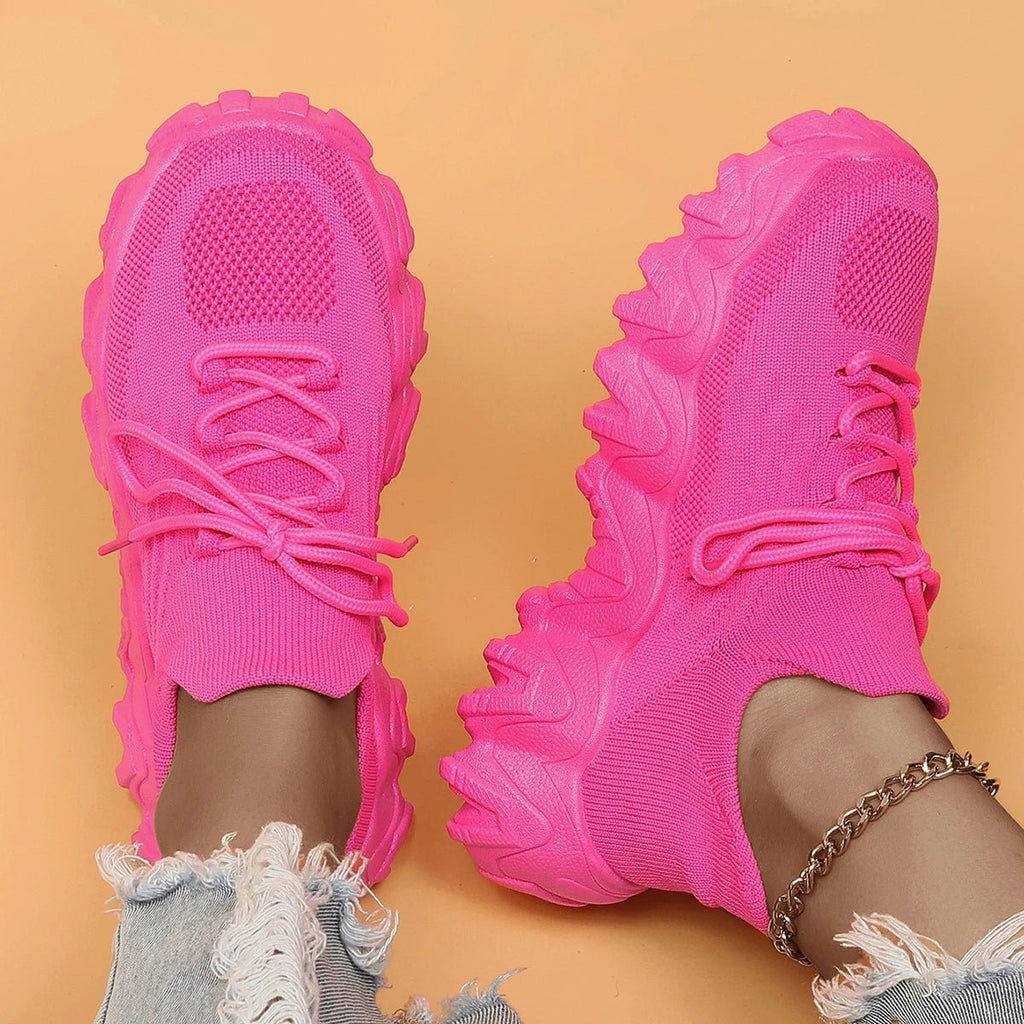 Spring Pink Sneakers Woman Shoes Casual Breathable Mesh Sneakers for Women Platform Slip - on Knitted Socks Sneakers Ladies - Kenner House Emporium