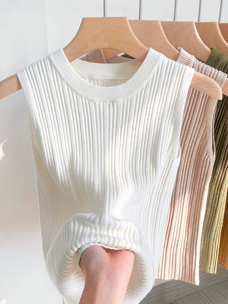 Summer Spring Tank Top Women Sleeveless Knitted T-Shirts Female Elastic Slim Casual Vests Crop Tops Waistcoat Pullover Shirts - Kenner House Emporium