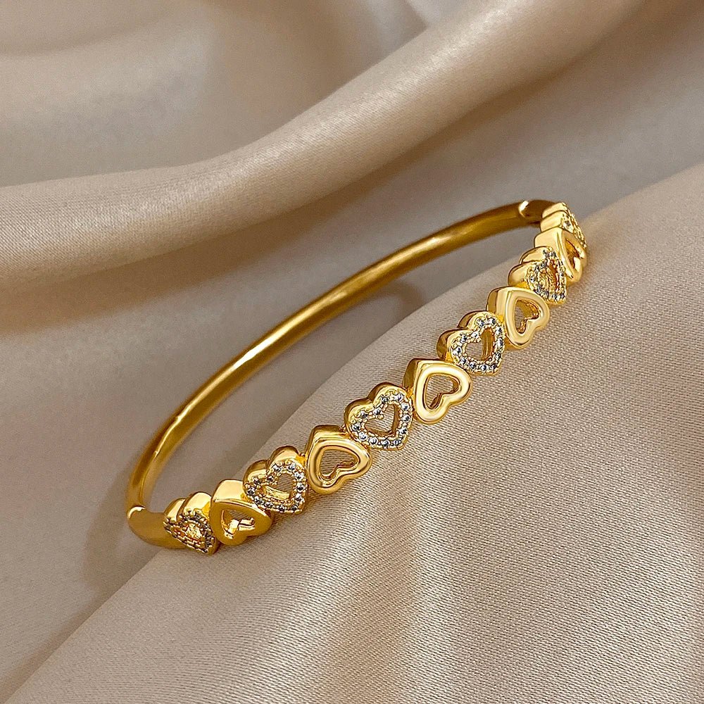 Freetry Classic Zircon Hollow Out Heart Bangle for Women Plated Spring Bangle Cuff Bracelet Female Jewelry Gift Hand Decoration - Kenner House Emporium
