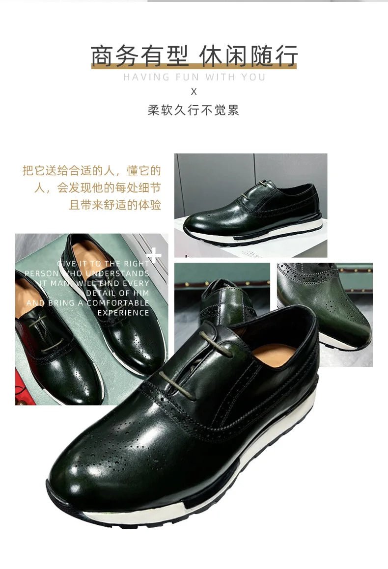 Spring Casual Shoes Men's Genuine Leather Anti - skid Sports Shoes Outdoor Walking Shoes Classic Pointed Breathable Leather Shoes - Kenner House Emporium